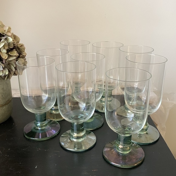 Vintage Dansk Genna Green Water Goblet Set of 9 Stemware Iridescent Green Clear - Picture 1 of 11